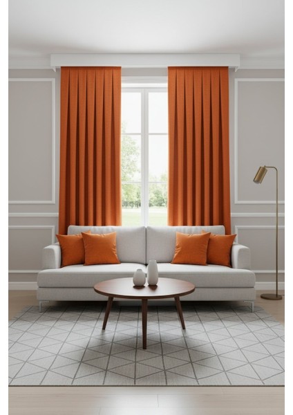 Taç Narden Kiremit Sade Soft Fon Perde 1x3 Sık Pile