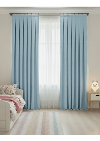 Taç Narden Buz Mavisi Sade Soft Fon Perde 1x3 Sık Pile modelleri