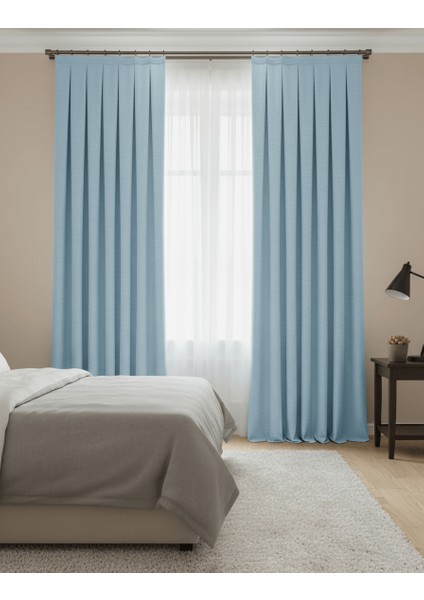 Taç Narden Buz Mavisi Sade Soft Fon Perde 1x3 Sık Pile fiyatları