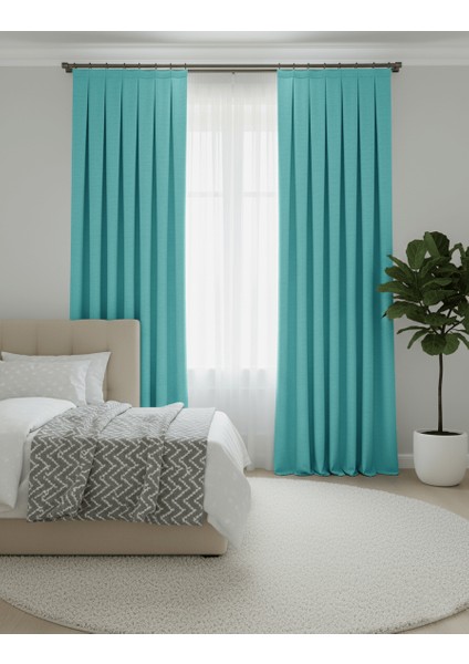 Taç Narden Turkuaz Sade Soft Fon Perde 1x3 Sık Pile modelleri