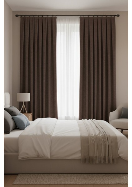 Taç Narden Acı Kahve Sade Soft Fon Perde 1x3 Sık Pile fiyatları