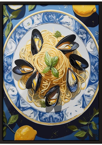 Siyah Çerçeveli Tablo, Midye Tabak – Deniz Esintisi, Mutfak Dekoru Poster No: 113234