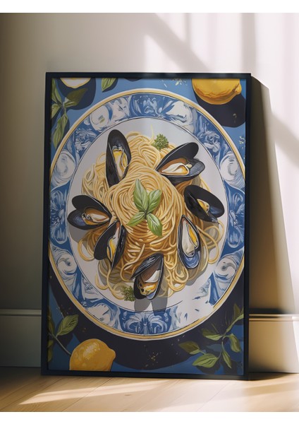 Siyah Çerçeveli Tablo, Midye Tabak – Deniz Esintisi, Mutfak Dekoru Poster No: 113234 fiyatları