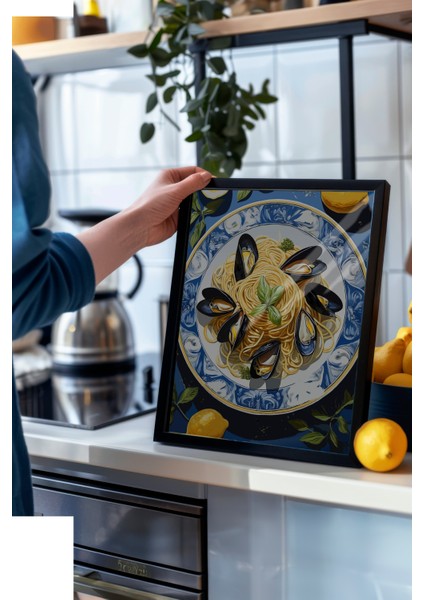 Siyah Çerçeveli Tablo, Midye Tabak – Deniz Esintisi, Mutfak Dekoru Poster No: 113234 modelleri