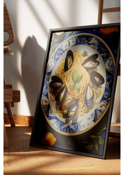 Siyah Çerçeveli Tablo, Midye Tabak – Deniz Esintisi, Mutfak Dekoru Poster No: 113234 fırsatları