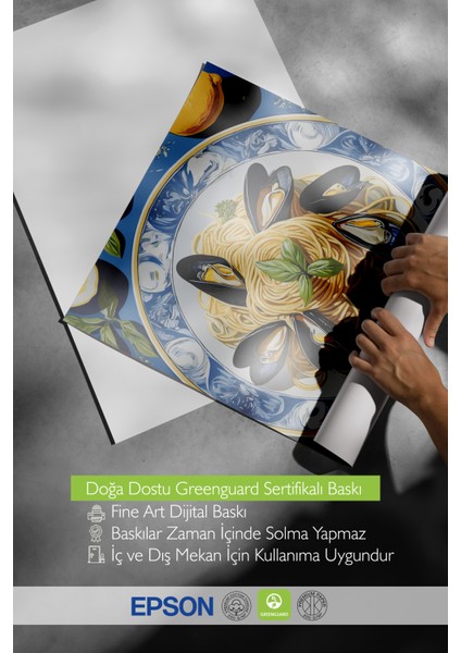 Siyah Çerçeveli Tablo, Midye Tabak – Deniz Esintisi, Mutfak Dekoru Poster No: 113234