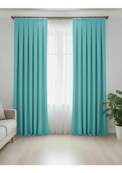 Taç Narden Turkuaz Sade Soft Fon Perde 1x3 Sık Pile