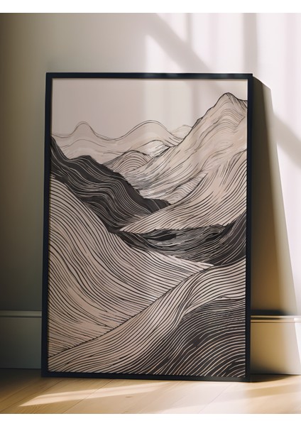 Siyah Çerçeveli Tablo, Minimal Dağ Manzarası, Salon Dekoru Poster No: 112506 fiyatları