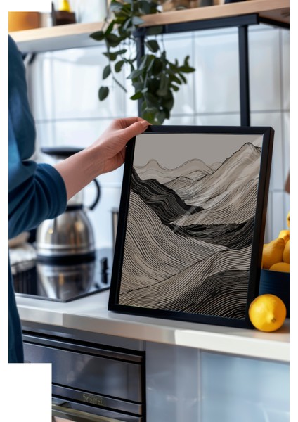 Siyah Çerçeveli Tablo, Minimal Dağ Manzarası, Salon Dekoru Poster No: 112506 modelleri