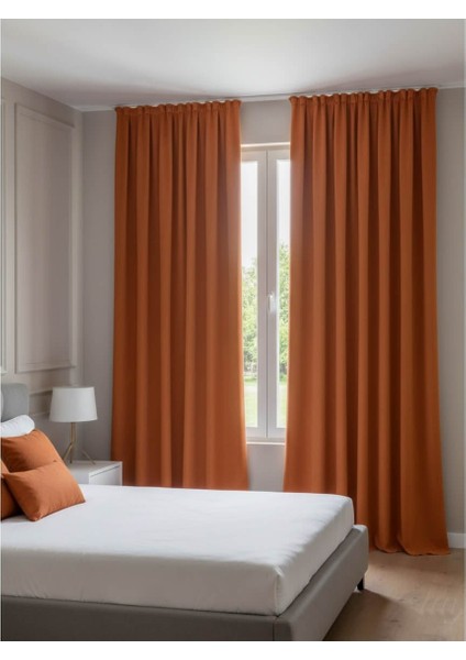 Taç Narden Turuncu Sade Soft Fon Perde 1x3 Sık Pile modelleri