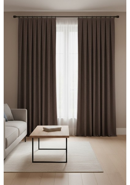 Taç Narden Acı Kahve Sade Soft Fon Perde 1x3 Sık Pile