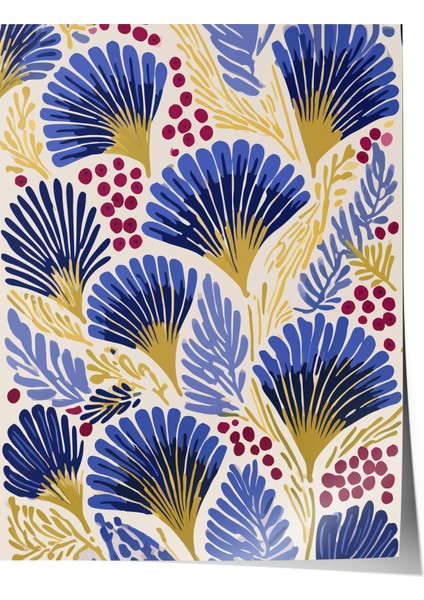 Çerçevesiz Poster, Mavi Sarı Yaprak Deseni – Canlı Sanat, Çocuk Odası Dekoru Poster No: 112834