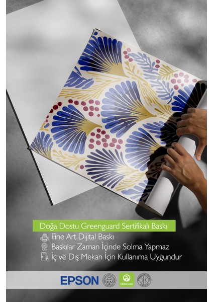 Çerçevesiz Poster, Mavi Sarı Yaprak Deseni – Canlı Sanat, Çocuk Odası Dekoru Poster No: 112834