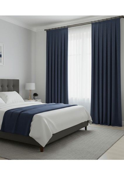 Taç Narden Lacivert Sade Soft Fon Perde 1x3 Sık Pile modelleri