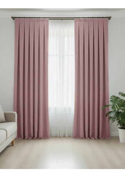 Taç Narden Toz Pembe Sade Soft Fon Perde 1x3 Sık Pile