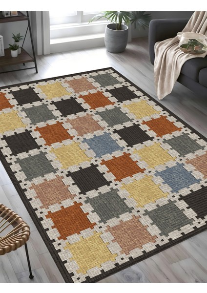 | Vintage Eskitme Tarz Otantik Minimalist Kare Desen Krem Bordo | Yıkanabilir Halı fiyatları