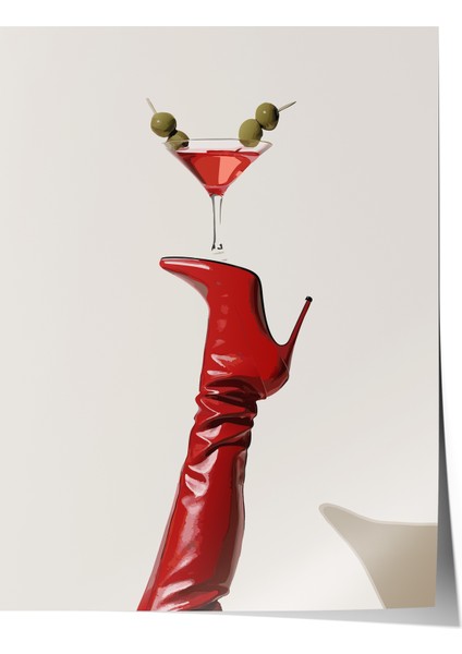 Çerçevesiz Poster, Kırmızı Çizme ve Martini, Salon Dekoru Poster No: 112513