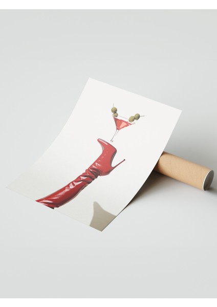 Çerçevesiz Poster, Kırmızı Çizme ve Martini, Salon Dekoru Poster No: 112513 modelleri