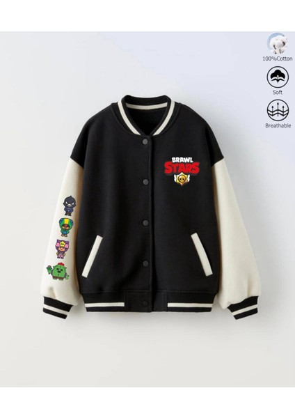 Çocuk Brawl Stars Baskılı Kolej -Bomber Ceket(Içi Tüylü,yumuşacık) / Oversizekalıp