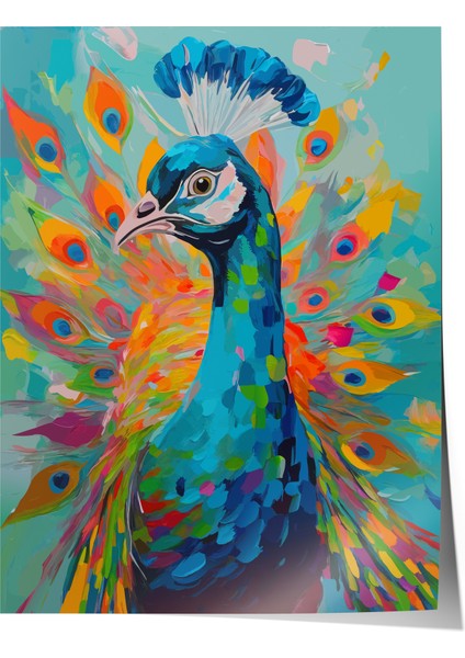 Çerçevesiz Poster, Canlı Renkli Tavuskuşu – Modern Sanat, Salon Dekoru Poster No: 112560