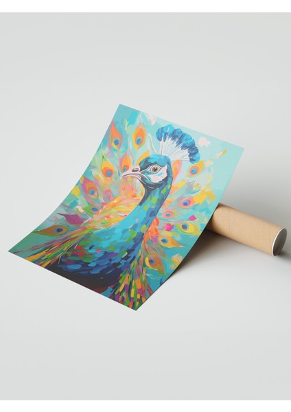 Çerçevesiz Poster, Canlı Renkli Tavuskuşu – Modern Sanat, Salon Dekoru Poster No: 112560 modelleri