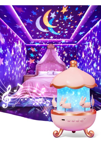 Yıldız Projeksiyonu Gece Lambası Sessiz 360° Rotasyonlu Tasarım ve Bluetooth Müzik Desteği Tavşan Projeksiyon Dönen Yansıtan Gece Lambası fiyatları