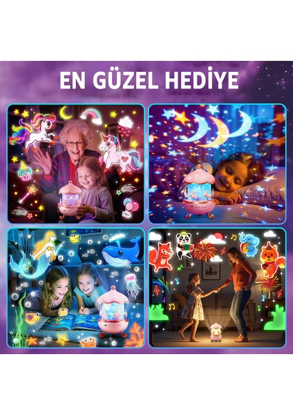 Yıldız Projeksiyonu Gece Lambası Sessiz 360° Rotasyonlu Tasarım ve Bluetooth Müzik Desteği Tavşan Projeksiyon Dönen Yansıtan Gece Lambası modelleri