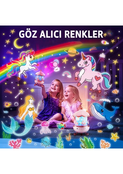 Yıldız Projeksiyonu Gece Lambası Sessiz 360° Rotasyonlu Tasarım ve Bluetooth Müzik Desteği Tavşan Projeksiyon Dönen Yansıtan Gece Lambası indirimleri