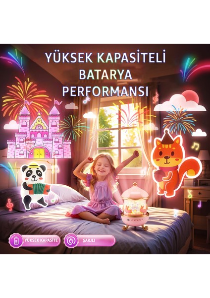 Yıldız Projeksiyonu Gece Lambası Sessiz 360° Rotasyonlu Tasarım ve Bluetooth Müzik Desteği Tavşan Projeksiyon Dönen Yansıtan Gece Lambası