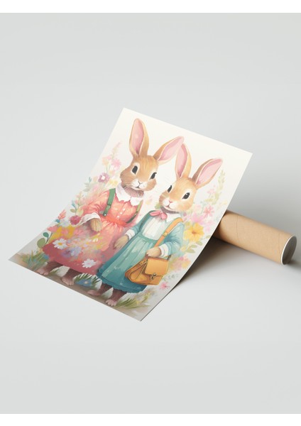 Çerçevesiz Poster, Elbiseli Tavşanlar, Çocuk Odası Dekoru Poster No: 112431 modelleri