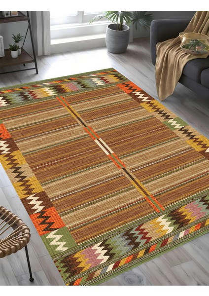 | Vintage Eskitme Tarz Otantik Minimalist Turuncu-Yeşil| Yıkanabilir Halı fiyatları