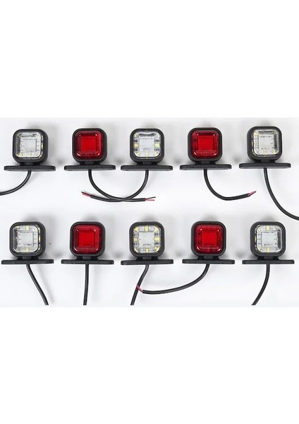 Mini LED Kare Boynuz Takoz Lamba 16 LED Beyaz - Kırmızı 24 V - 10 Adet