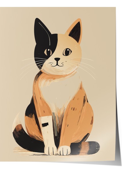 Çerçevesiz Poster, Minimal Kedi Portresi, Genç Odası Dekoru Poster No: 112439