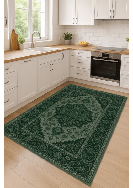 |vintage Etnik Otantik Salon Mutfak Halısı Koyu Yeşil|yıkanabilir Halı fiyatları