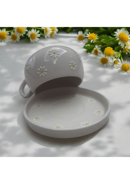 El Yapımı Seramik Yuvarlak Kabartma Papatya Desenli Fincan fiyatları