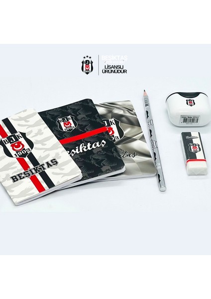 Beşiktaş Lisanslı Kırtasiye Seti – 3 Defter, Kurşun Kalem, Silgi ve Kalemtraş – Bjk Beşiktaşlı Taraftar Çocuk ve Öğrenci Okul Seti