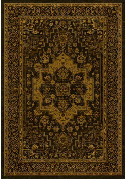 |vintage Etnik Otantik Salon Mutfak Halısı Sarı-Siyah Renk|yıkanabilir Halı