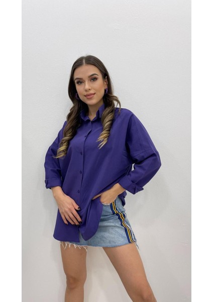 Kadın Oversize Basic Uzun Kol Gömlek