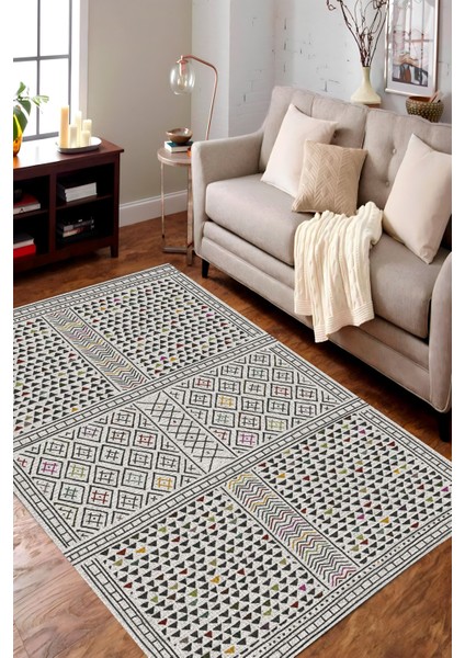 | Vintage Eskitme Tarz Otantik Minimalist Üçgen Soft Beyaz Desen | Yıkanabilir Halı modelleri