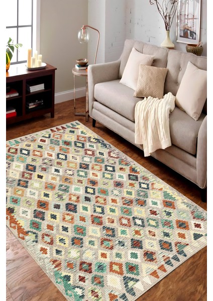 | Vintage Eskitme Tarz Otantik Minimalist Soft Krem-Yeşil | Yıkanabilir Halı modelleri