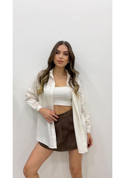Kadın Oversize Basic Uzun Kol Gömlek modelleri