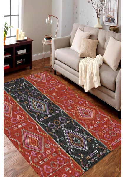 | Vintage Eskitme Tarz Otantik Minimalist Kırmızı-Siyah | Yıkanabilir Halı fiyatları