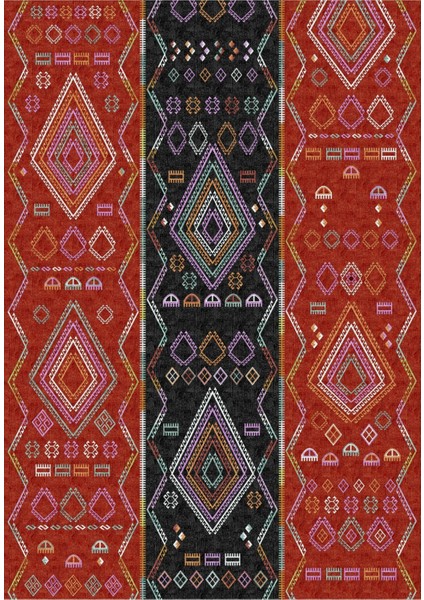 | Vintage Eskitme Tarz Otantik Minimalist Kırmızı-Siyah | Yıkanabilir Halı fırsatları