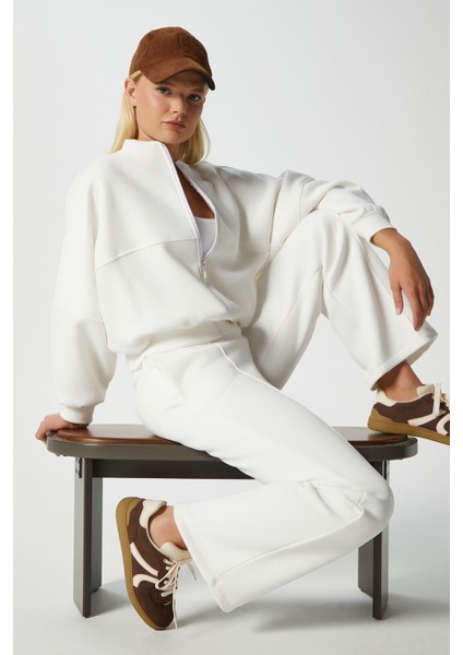 Kadın Darcy Içi Polarlı Oversize Kalıp Ekru Alt Üst Eşofman Takımı