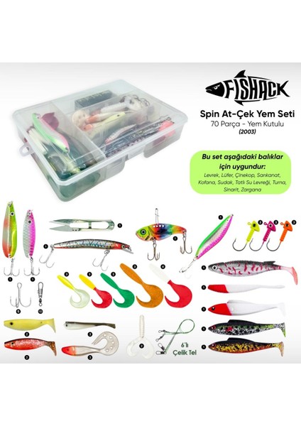 Silikon Spin At-Çek Yem Seti - 70 Parça - Yem Kutulu - Fishack (2003)