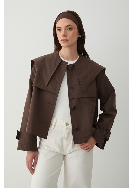Kahverengi Sakura Geniş Yaka Kısa Trençkot - 7530 fiyatları