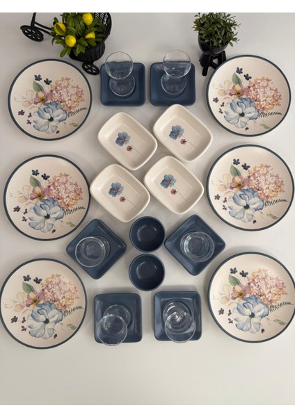 Takım Kahvaltı 24 Parça 6 Kişilik Blue Flowers modelleri