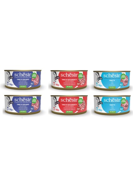 3 Çeşit Karma Tam ve Dengeli Kedi Konserve Jöleli 140 Gr. x 6 Adet