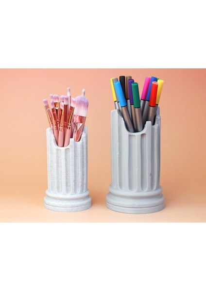 Mermer Desenli Fırça ve Kalemlik Standı – 12CM Dekoratif Organizer Masa Üstü Düzenleyici Desenli indirimleri