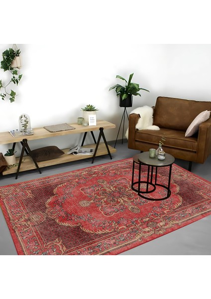 |vintage Eskitme Tarz Otantik Minimalist Kırmızı |yıkanabilir Halı
